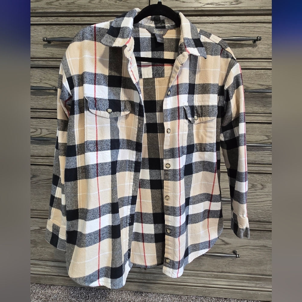 Natural Reflections Black and Cream Plaid Shirt